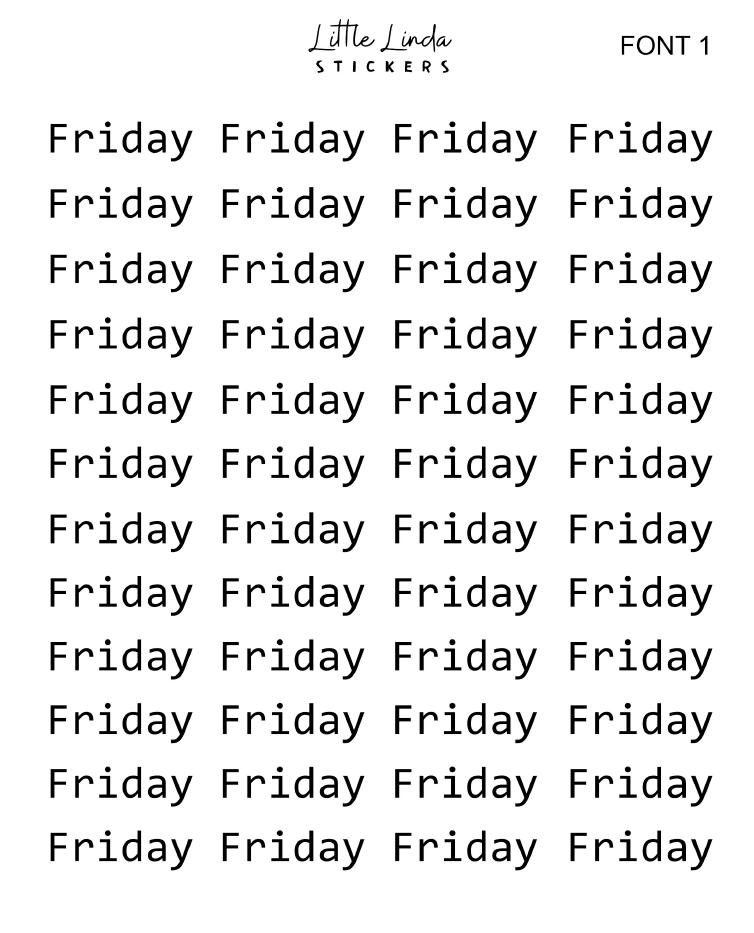 Mini Days of the Week - Font 1
