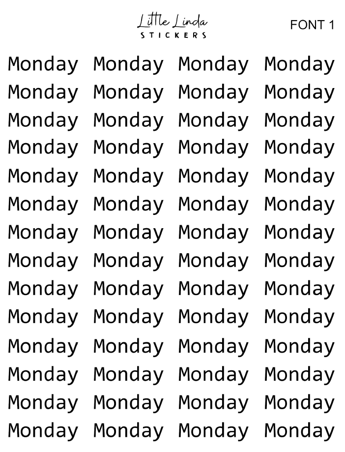 Mini Days of the Week - Font 1
