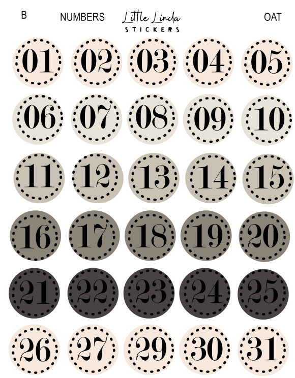 2027 | Date Numbers | The Basic Edit planner stickers, Oat / Glossy