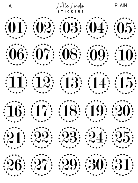 2027 | Date Numbers | The Basic Edit planner stickers, Plain / Glossy