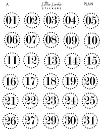 2027 | Date Numbers | The Basic Edit planner stickers, Plain / Glossy