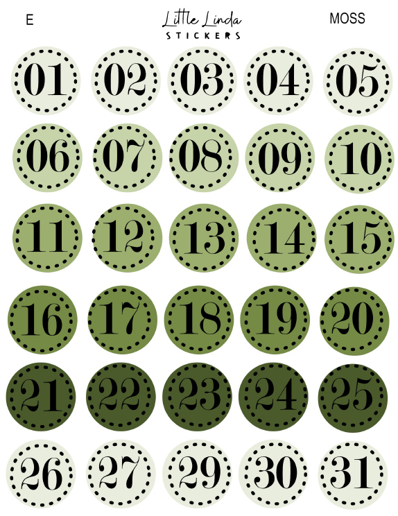 2027 | Date Numbers | The Basic Edit planner stickers, Moss / Glossy