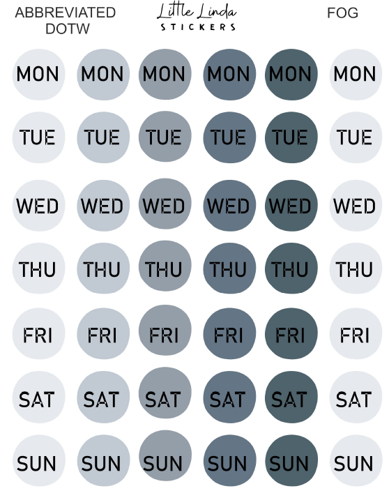 2027 | Days of the Week Dots | The Basic Edit planner stickers, Fog / Glossy