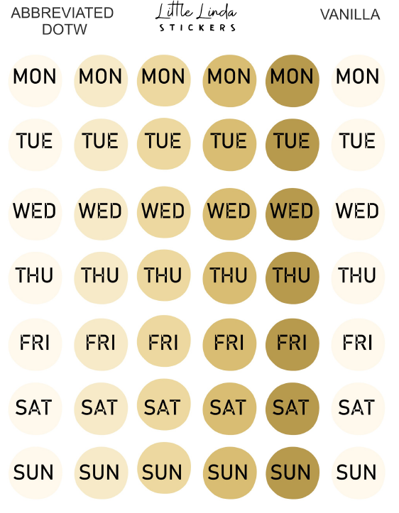 2027 | Days of the Week Dots | The Basic Edit planner stickers, Vanilla / Glossy