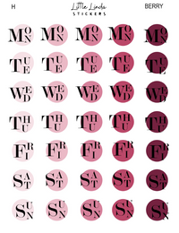 2027 | Fancy Days of the Week | The Basic Edit planner stickers, Berry / Glossy