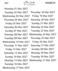2027 | Daily Dates | The Basic Edit planner stickers, March / Glossy