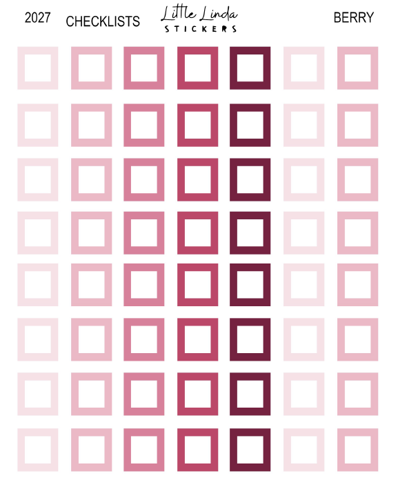 2027 | Checklist Squares | The Basic Edit planner stickers, Berry / Glossy